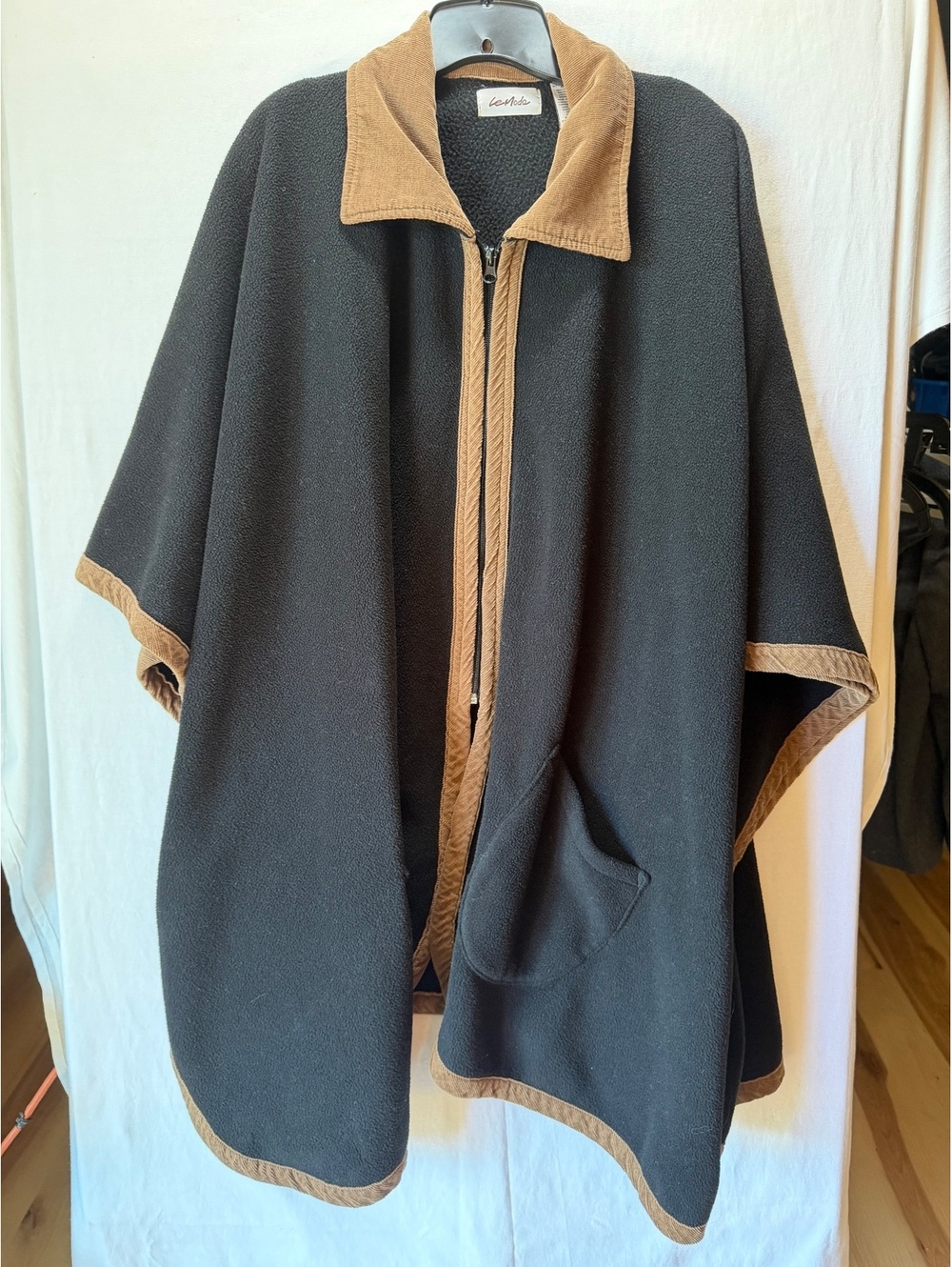 Le Moda Black and Brown Zip-Up Cape with Pockets